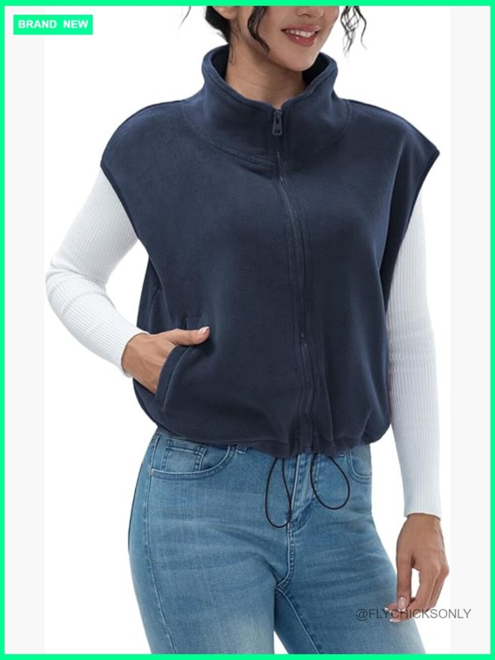 Full Zip Fleece Vest Stand Collar Sherpa Crop Coat Sleeveless